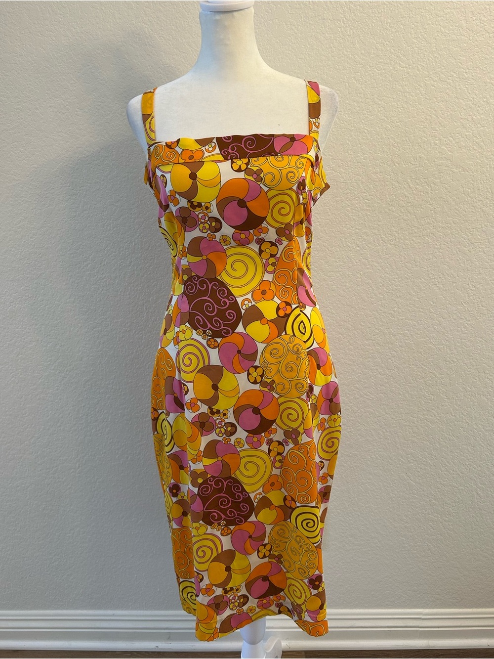 Vintage 2004 Dolce & Gabbana Psychedelic Floral Print Silk Fitted Midi Dress 42